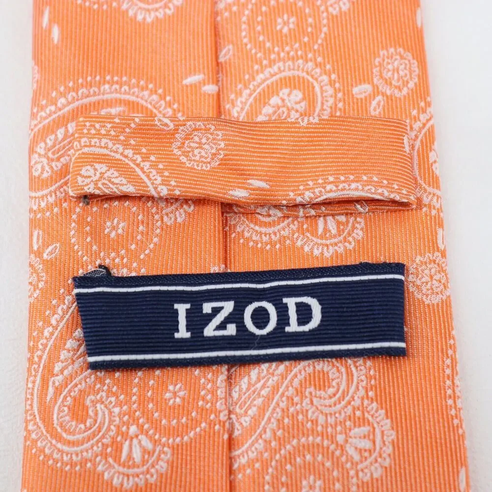 Izod Silk Neck Tie Men 58 in Silk Orange Peach Cream Paisley Floral Necktie Wide